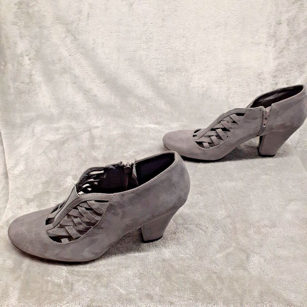 Jasmin Womens's Size 8 Arsenal Gray Stretch Cutout Chunky Booties Heels Zip - Picture 4 of 7
